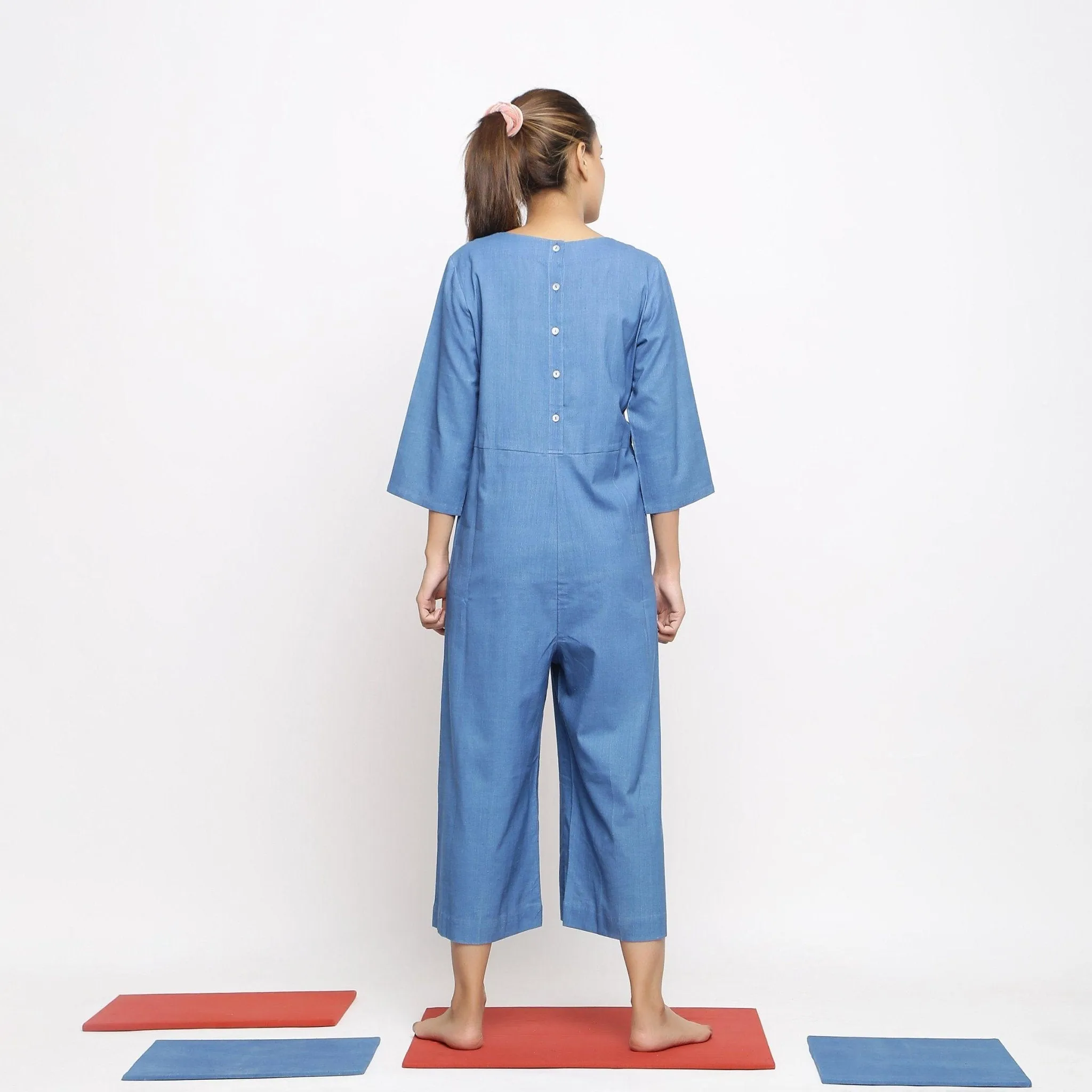 Powder Blue Handspun Cotton Midi Jumpsuit