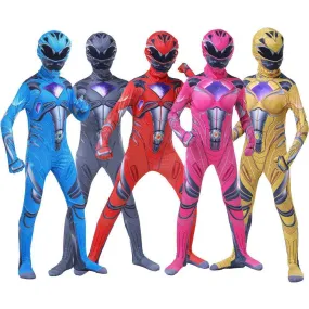 Power Rangers Cosplay Costume Dinosaur Suit Halloween Superhero Jumpsuit Outfit Dress Up For Kids Adult