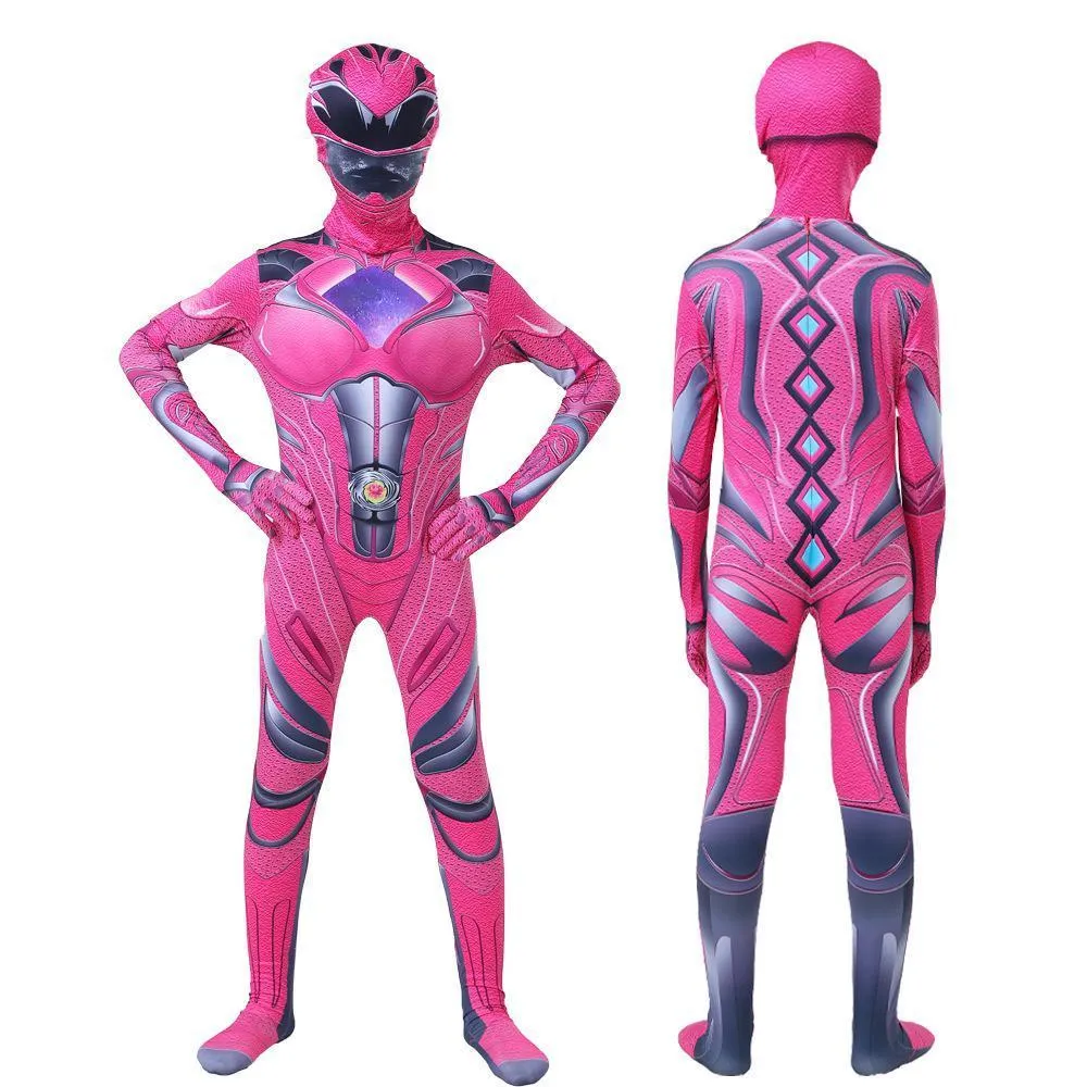 Power Rangers Cosplay Costume Dinosaur Suit Halloween Superhero Jumpsuit Outfit Dress Up For Kids Adult