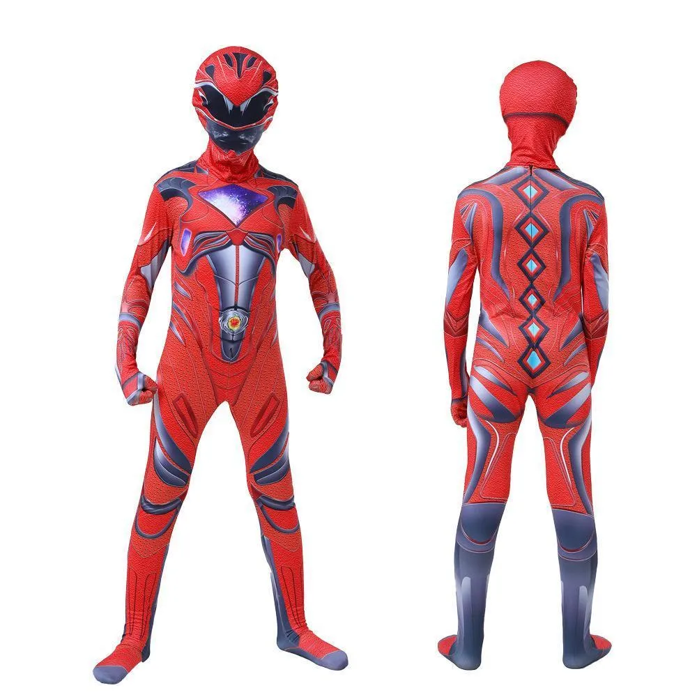 Power Rangers Cosplay Costume Dinosaur Suit Halloween Superhero Jumpsuit Outfit Dress Up For Kids Adult