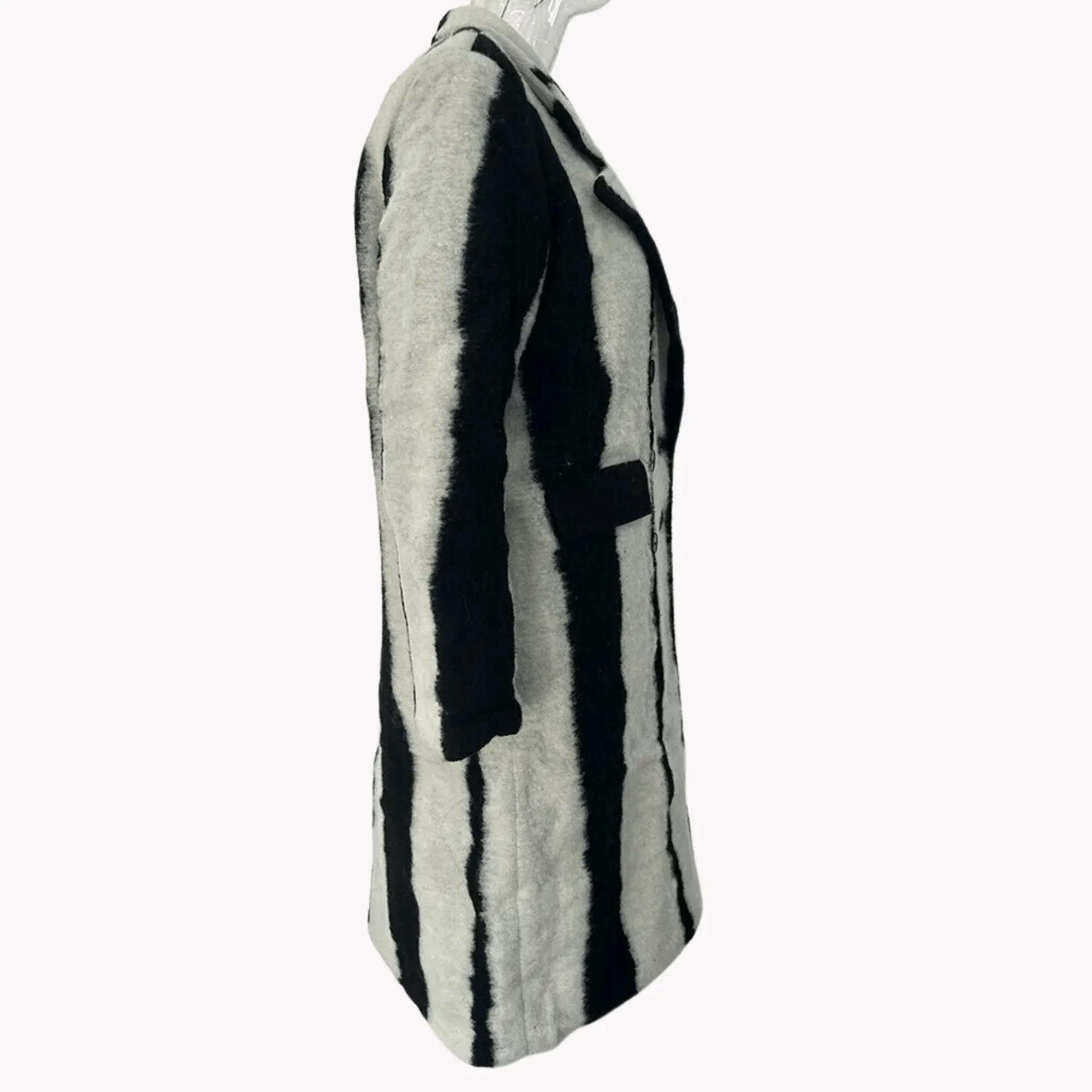 Pre Order:  Black and White Stripes Woolen Coat