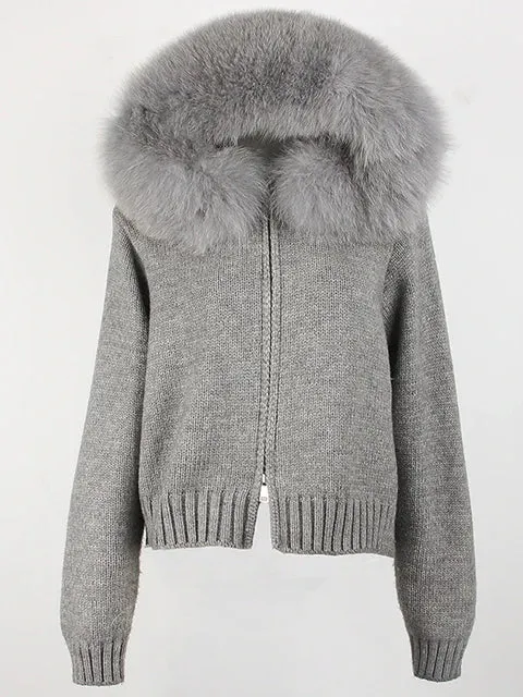 Pre Order:  Fox Fur Collar Knit Sweater