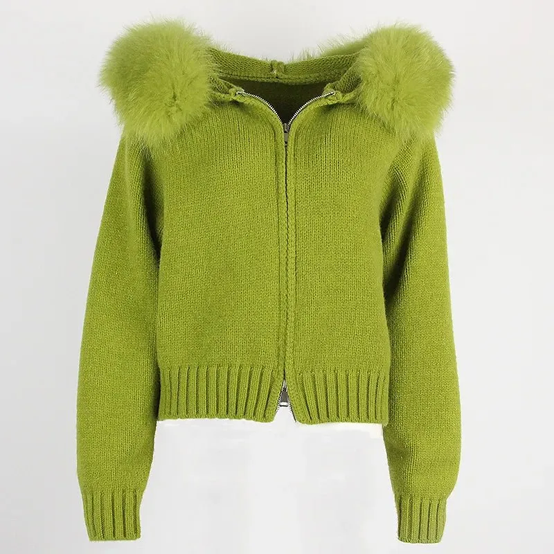 Pre Order:  Fox Fur Collar Knit Sweater