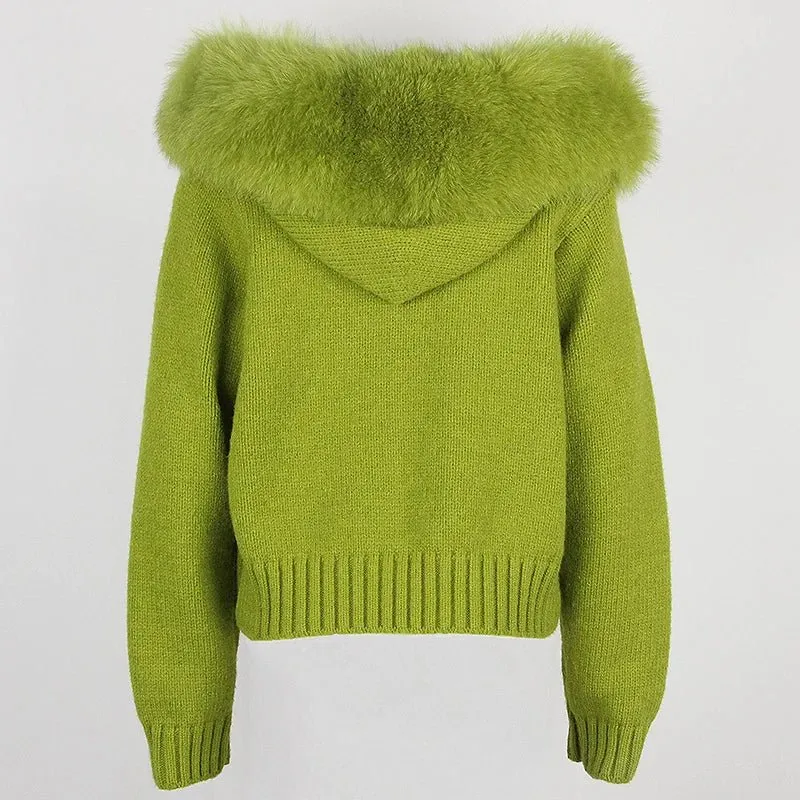 Pre Order:  Fox Fur Collar Knit Sweater