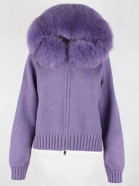 Pre Order:  Fox Fur Collar Knit Sweater