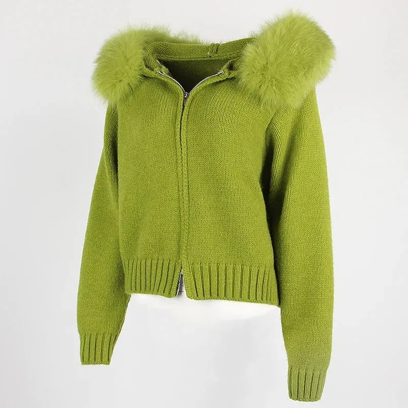 Pre Order:  Fox Fur Collar Knit Sweater