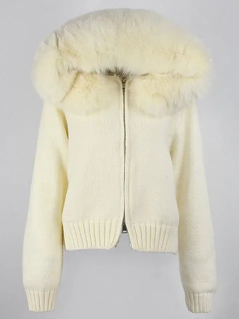 Pre Order:  Fox Fur Collar Knit Sweater