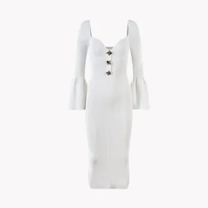 Pre Order:  White Knitted Bell Sleeves Dress