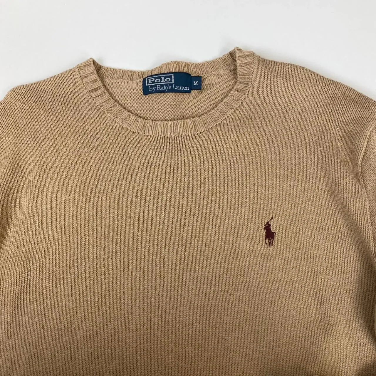 Preowned Polo Ralph Lauren Womens Knitted Jumper Size M Loose Fit Beige Crew Sweater