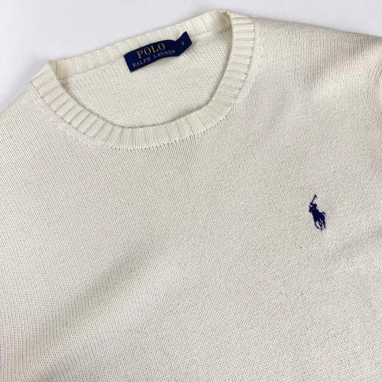 Preowned Polo Ralph Lauren Womens Knitted Jumper Size S Loose Fit Cream Crew Sweater