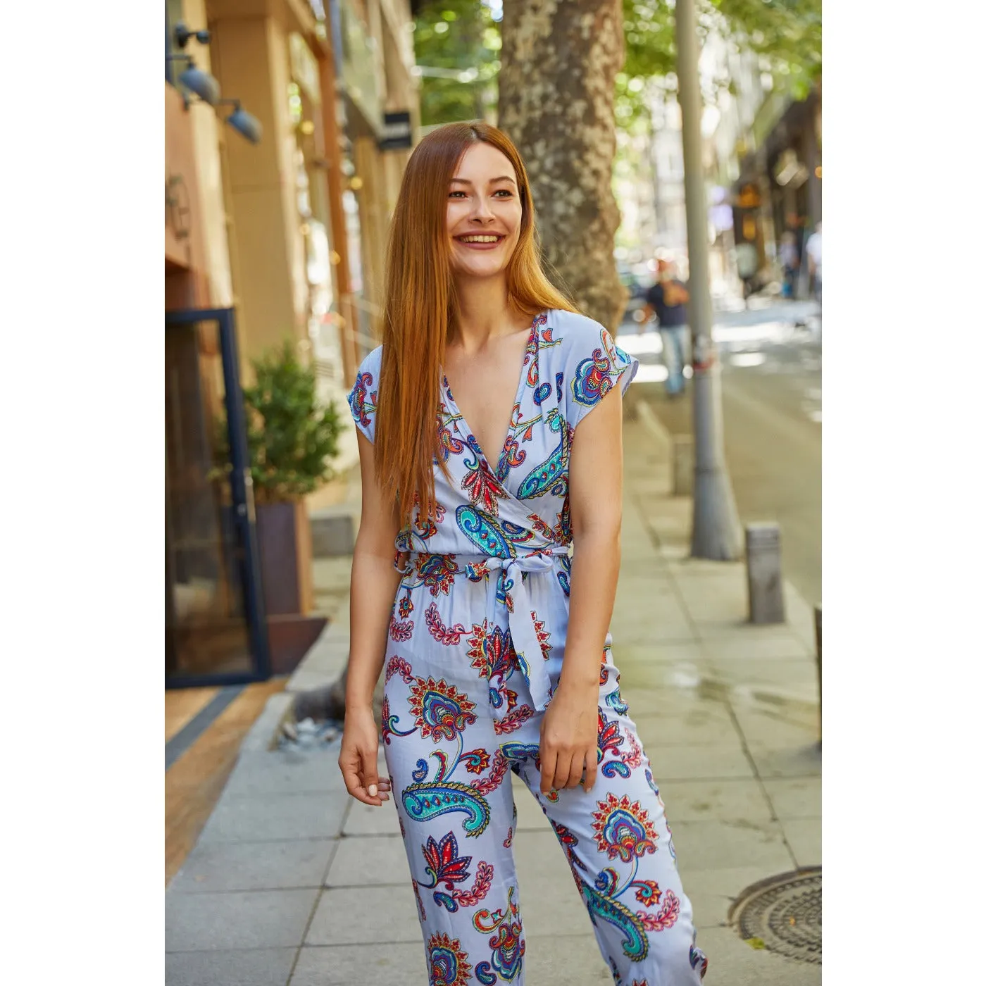 Purple Viscose Printed Jumpsuit