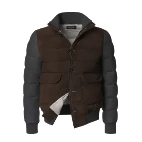 Quilted Suede und Wool Bomber Jacket in Brown