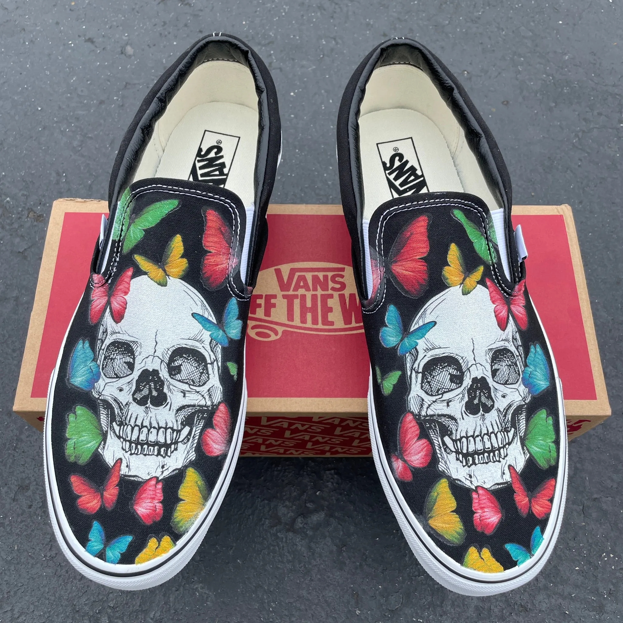 Rainbow Butterfly Skull - Custom Slip Ons