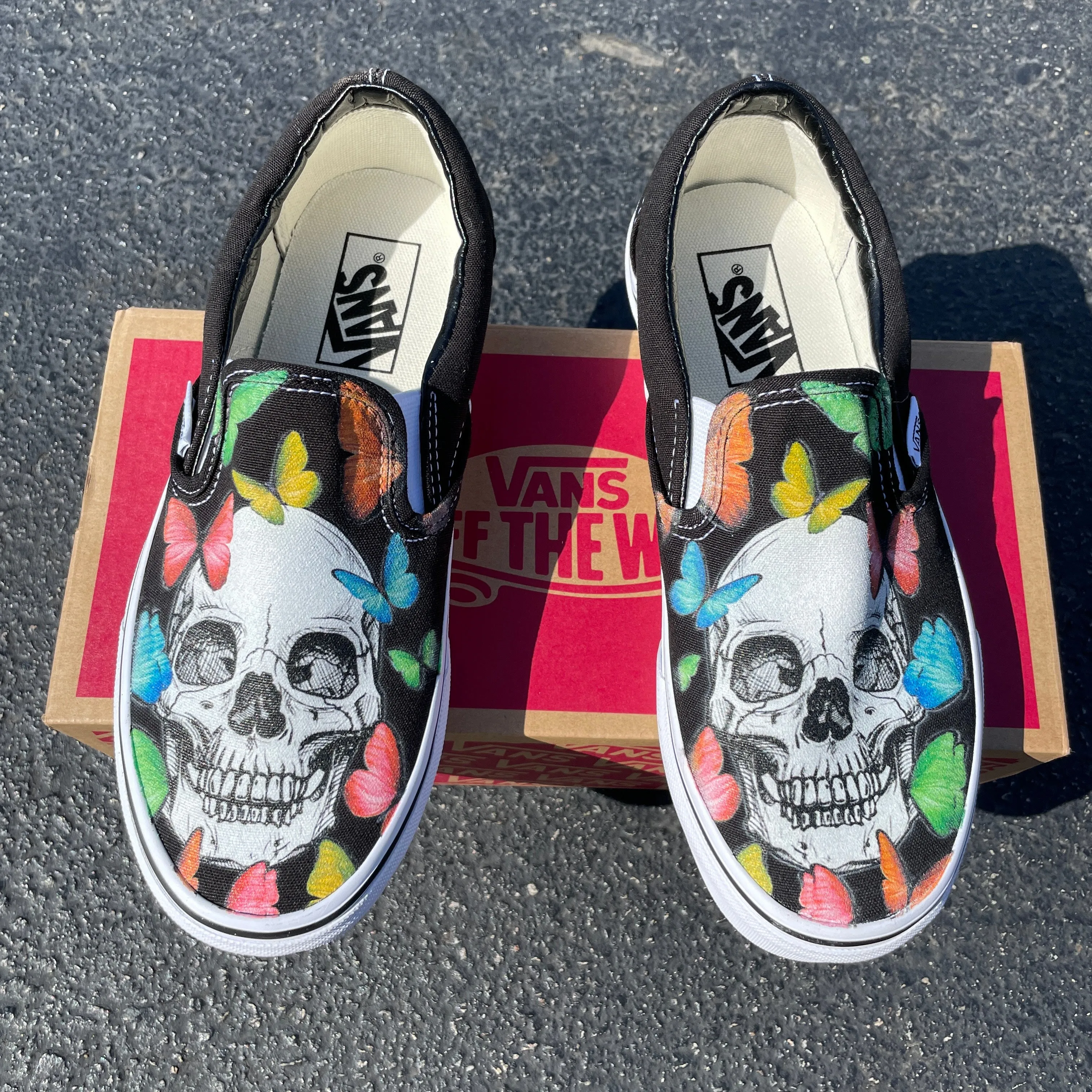 Rainbow Butterfly Skull - Custom Slip Ons