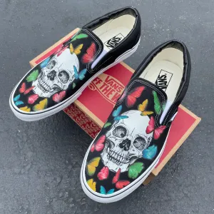 Rainbow Butterfly Skull - Custom Slip Ons