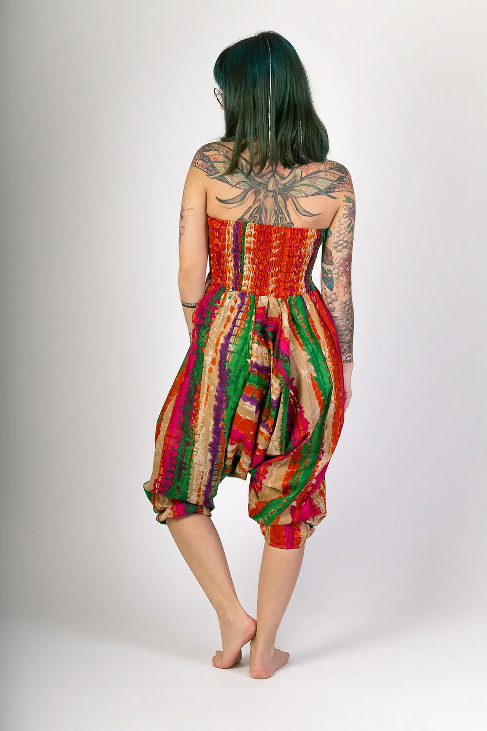 Red Green Print Cotton Harem Yoga Jumpsuit Pants