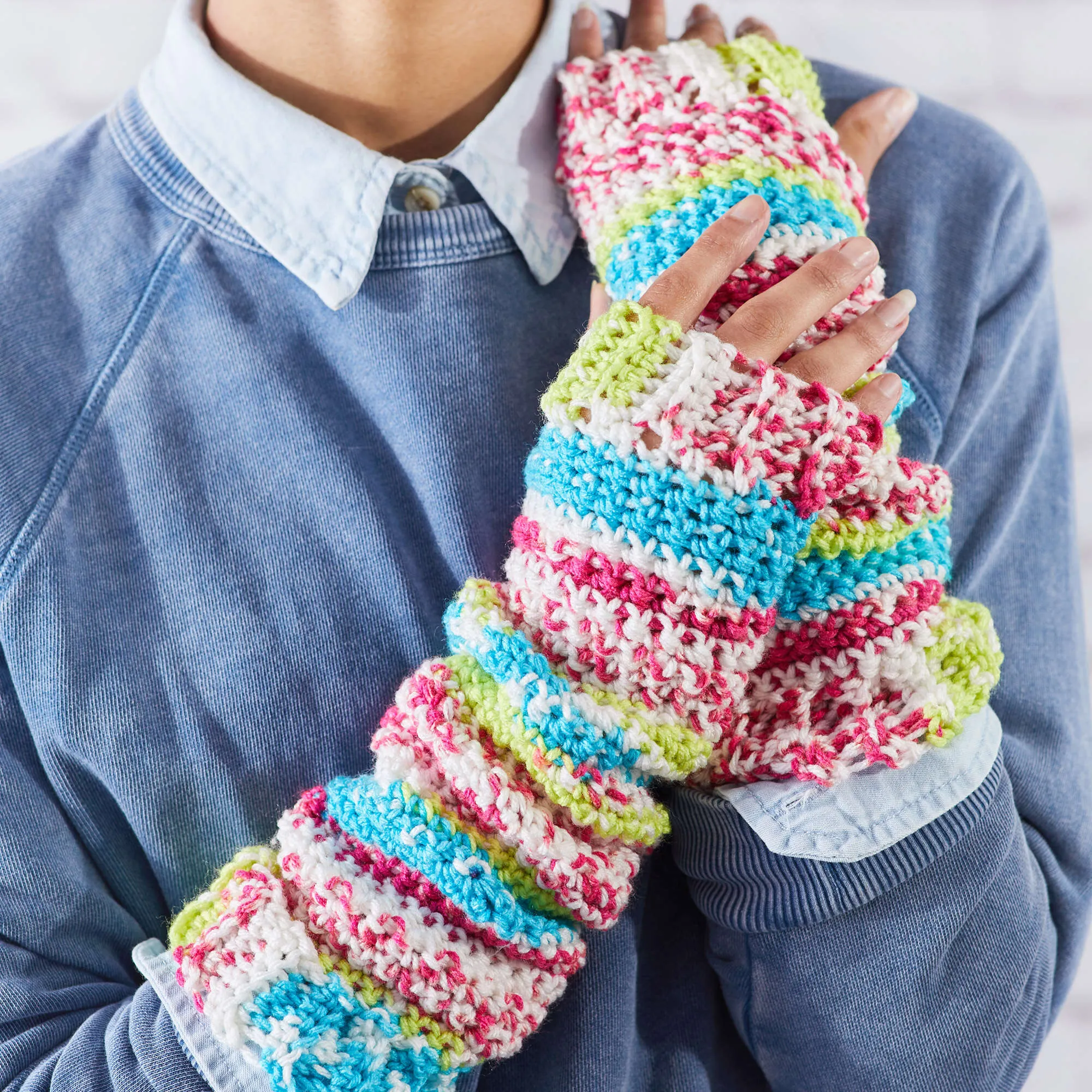 Red Heart Crochet Fair Isle Arm Warmers