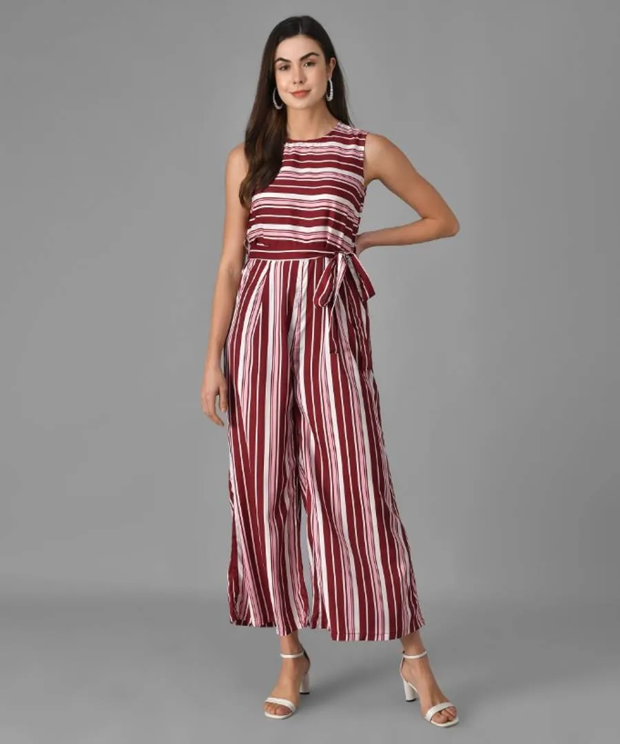 Red Striped Flare Jumpsuit