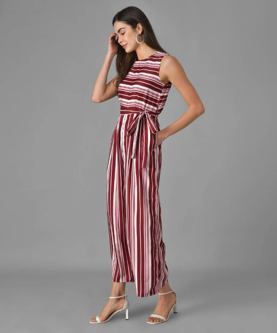 Red Striped Flare Jumpsuit