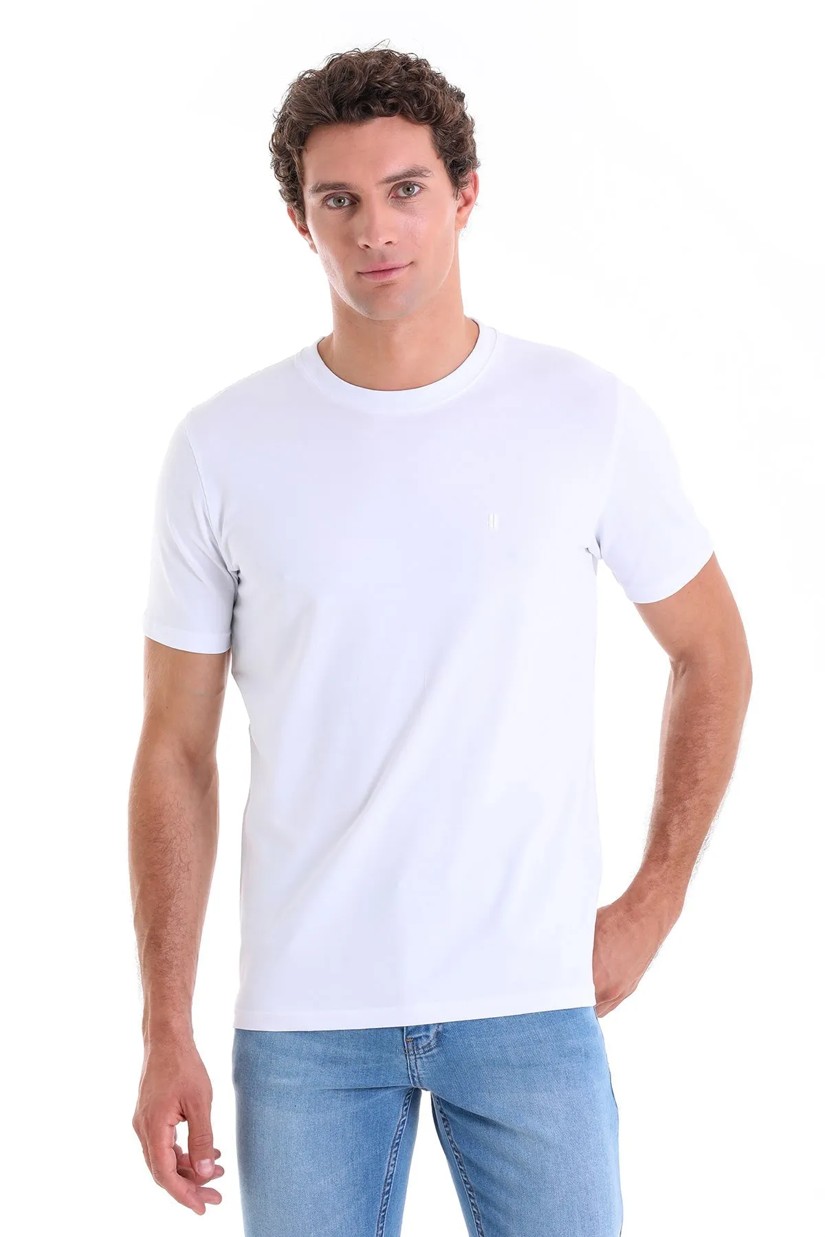 Regular Fit Cotton Blend White Crewneck T-Shirt