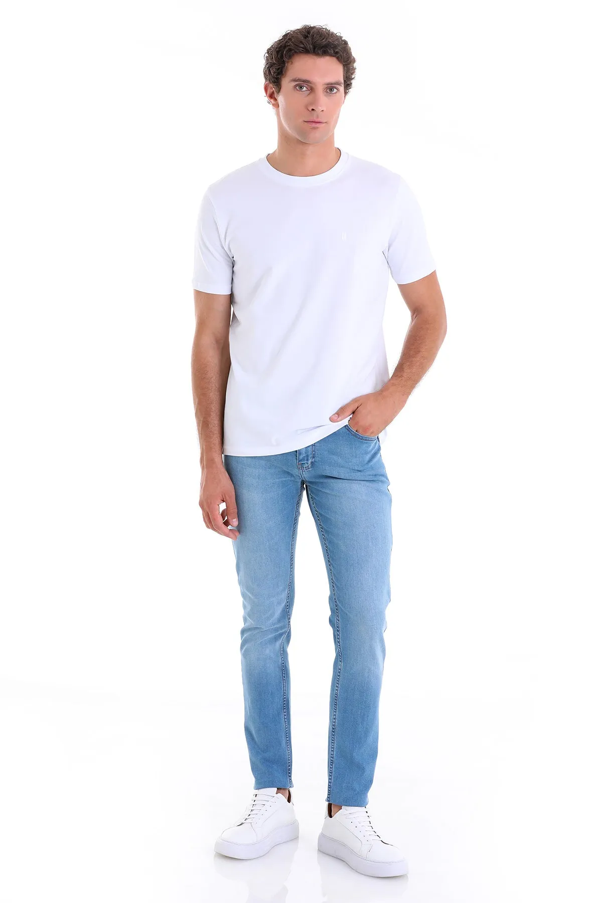 Regular Fit Cotton Blend White Crewneck T-Shirt