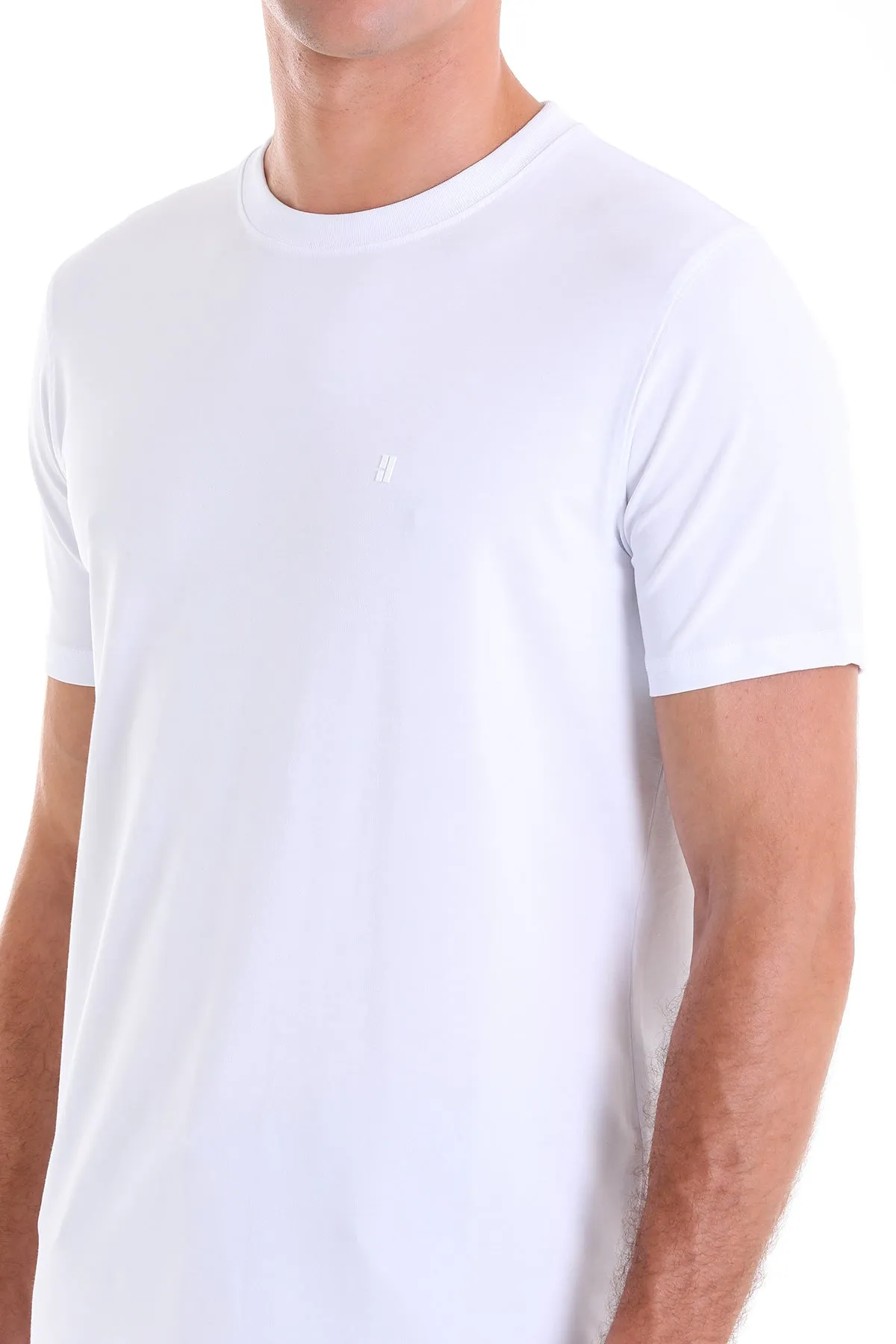 Regular Fit Cotton Blend White Crewneck T-Shirt