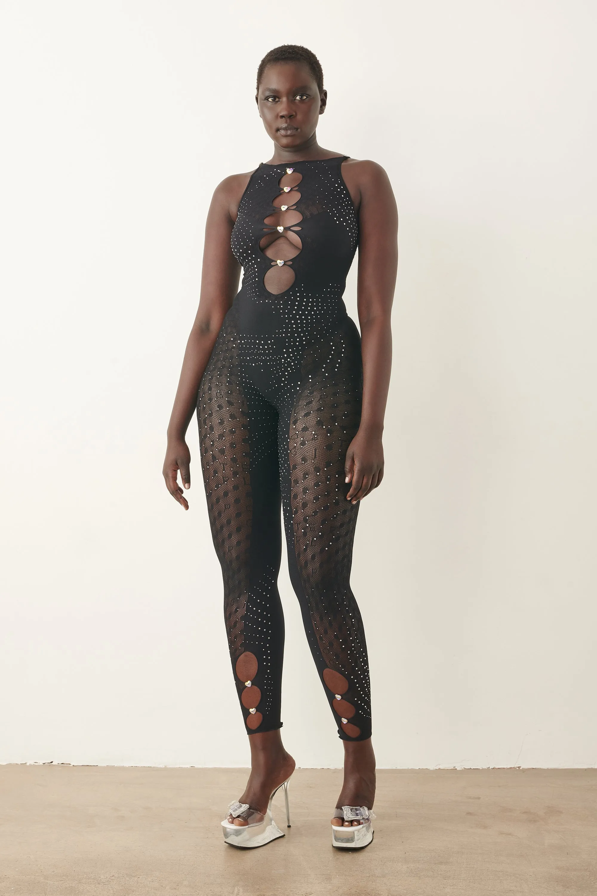 Rhinestoned Janice Jumpsuit Jet Black