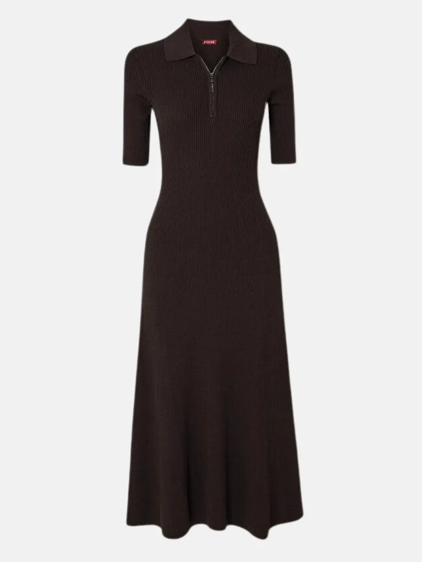 Roland Ribbed Knit Midi Dress in Brown