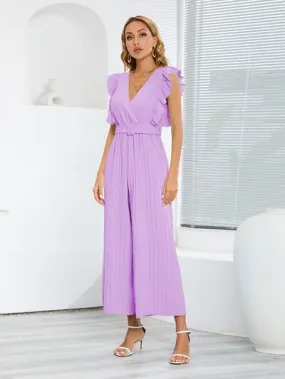 Ruffled Surplice Cap Sleeve Jumpsuit