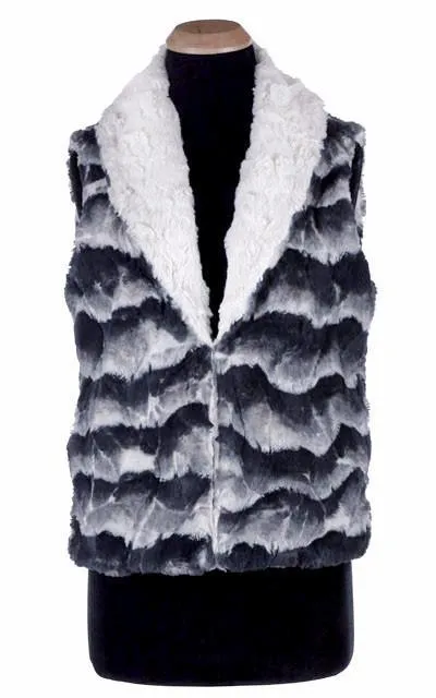 Shawl Collar Vest, Reversible less pockets - Luxury Faux Fur in Ocean Mist with Cuddly Fur in Ivory