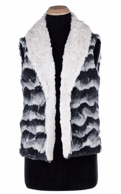 Shawl Collar Vest, Reversible less pockets - Luxury Faux Fur in Ocean Mist with Cuddly Fur in Ivory