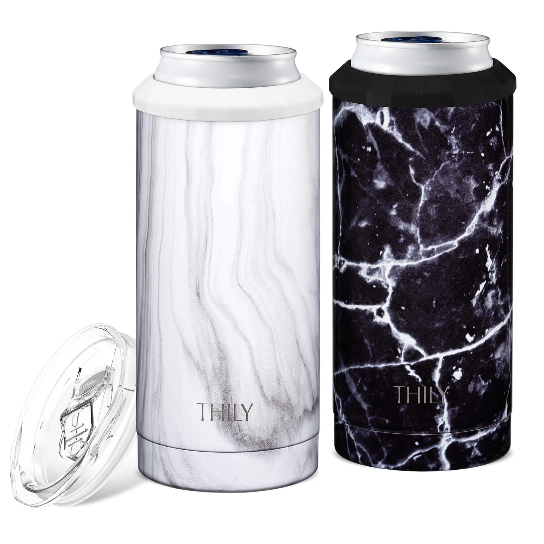 Skinny Can Cooler for Slim Beer & Hard Seltzer - 2 Pack(Black Marble   White Marble)