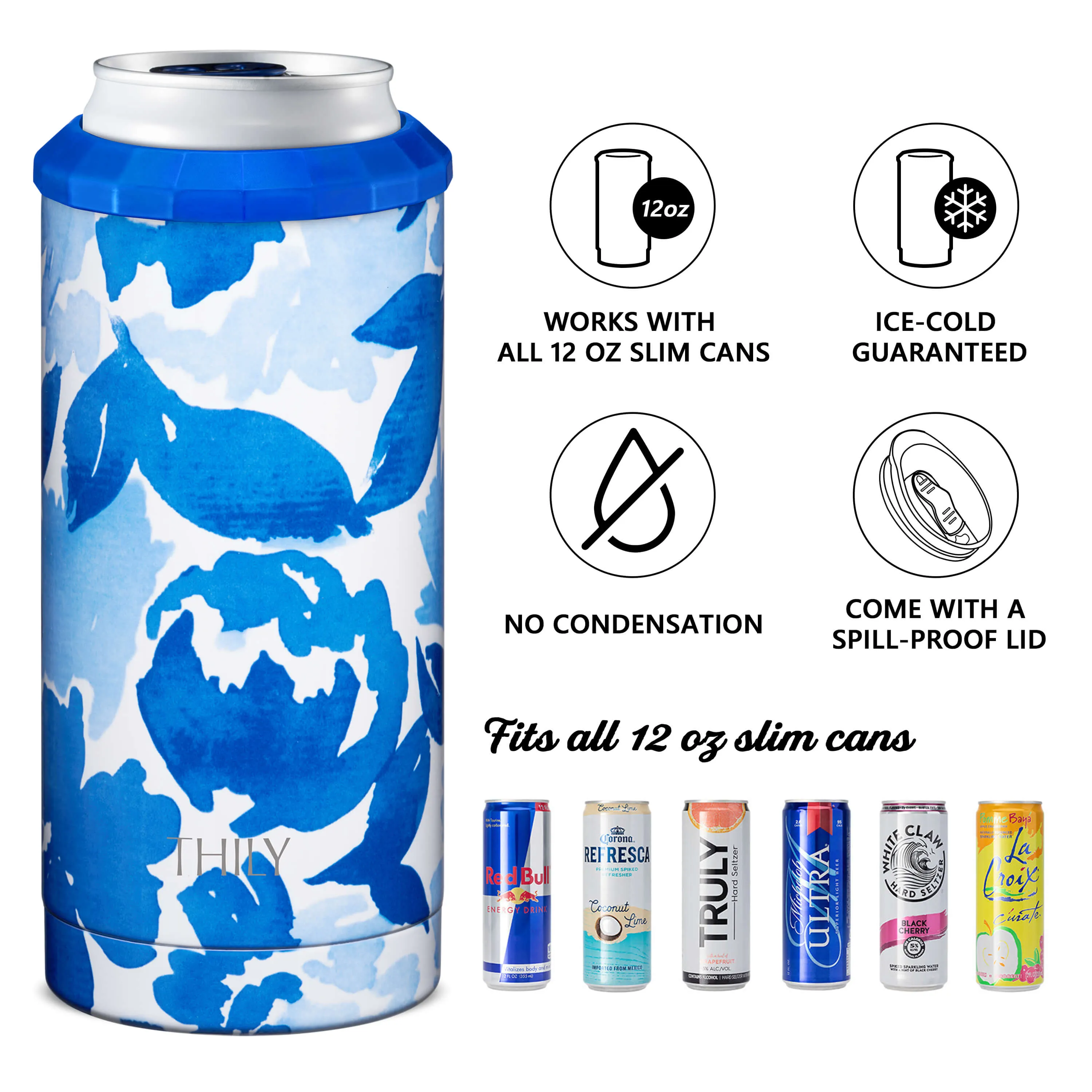 Skinny Can Cooler for Slim Beer & Hard Seltzer - 2 Pack(Blue Maple   Chrysanthemum)