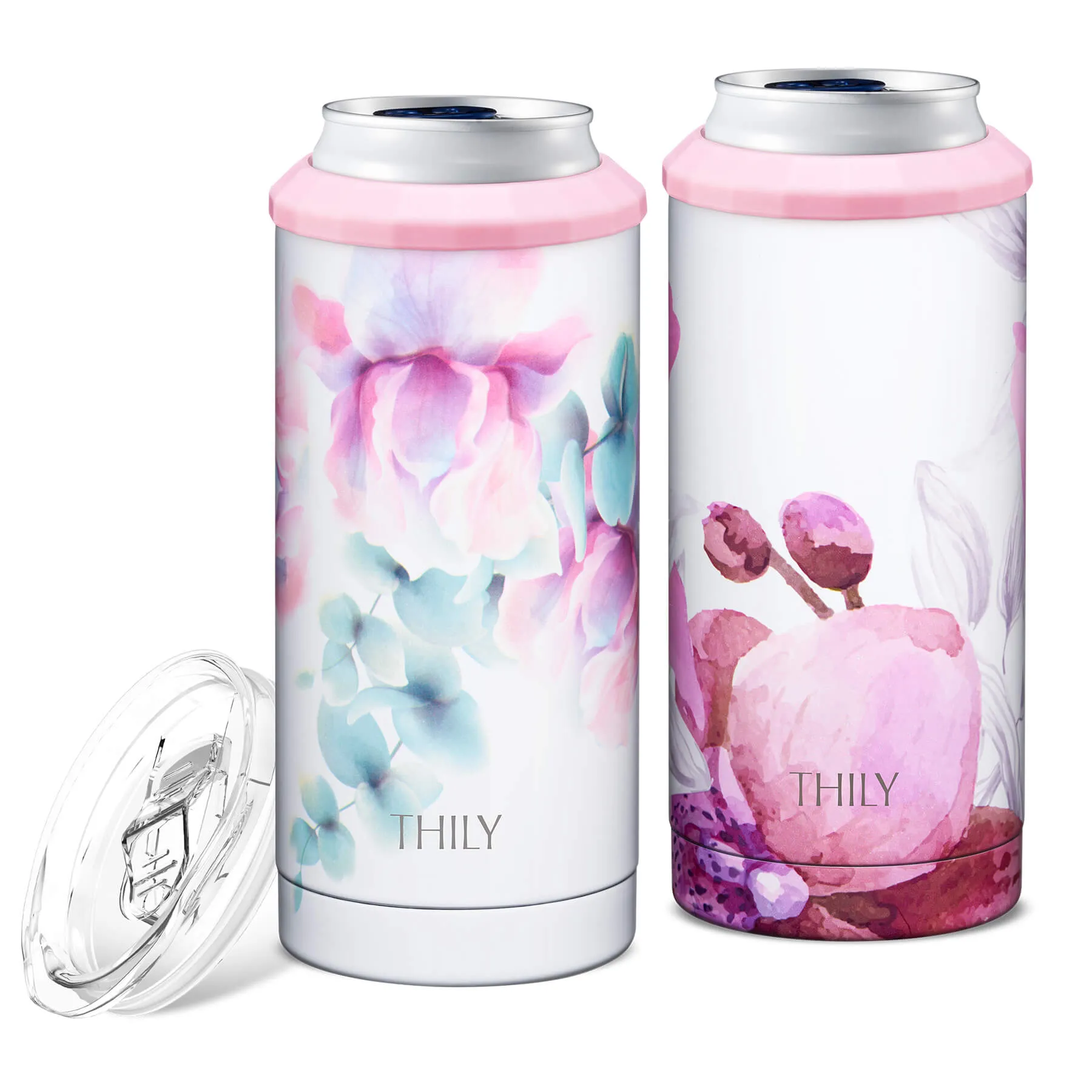 Skinny Can Cooler for Slim Beer & Hard Seltzer - 2 Pack(Pink Lilies   Lotus Flower)