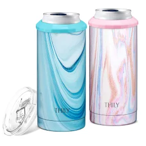 Skinny Can Cooler for Slim Beer & Hard Seltzer - 2 Pack(Pink Ripple   Blue Swirl)