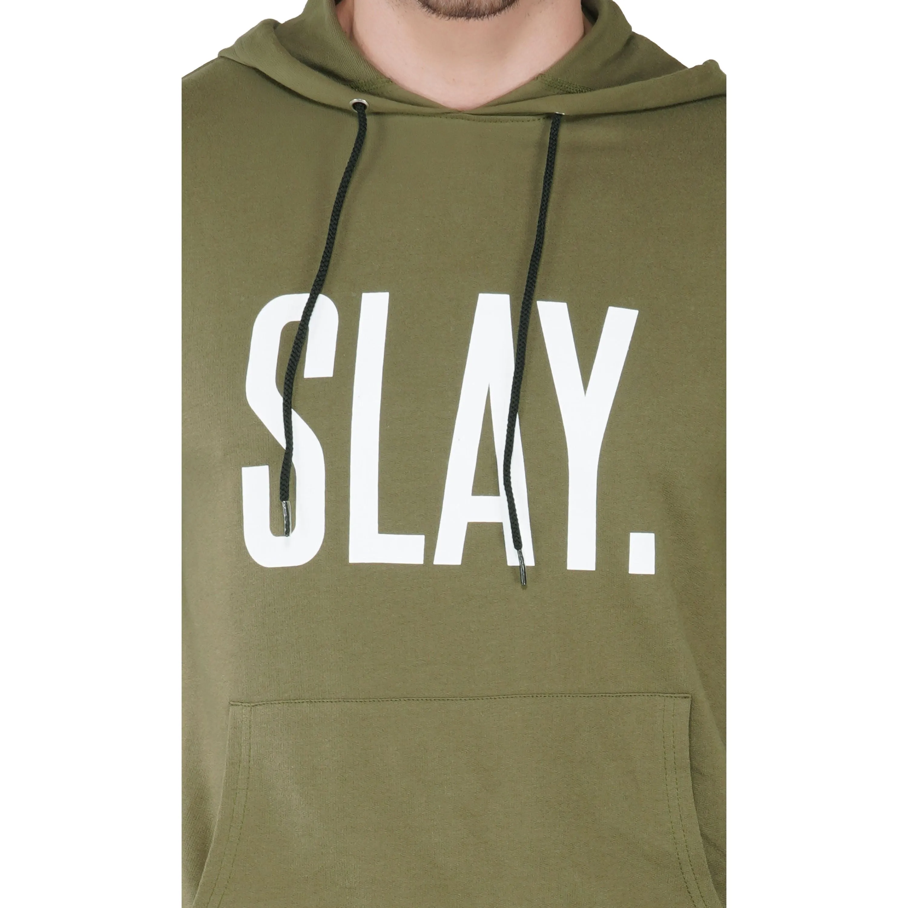 SLAY. Men's Printed Olive Green Hoodie with Kangaroo Pocket