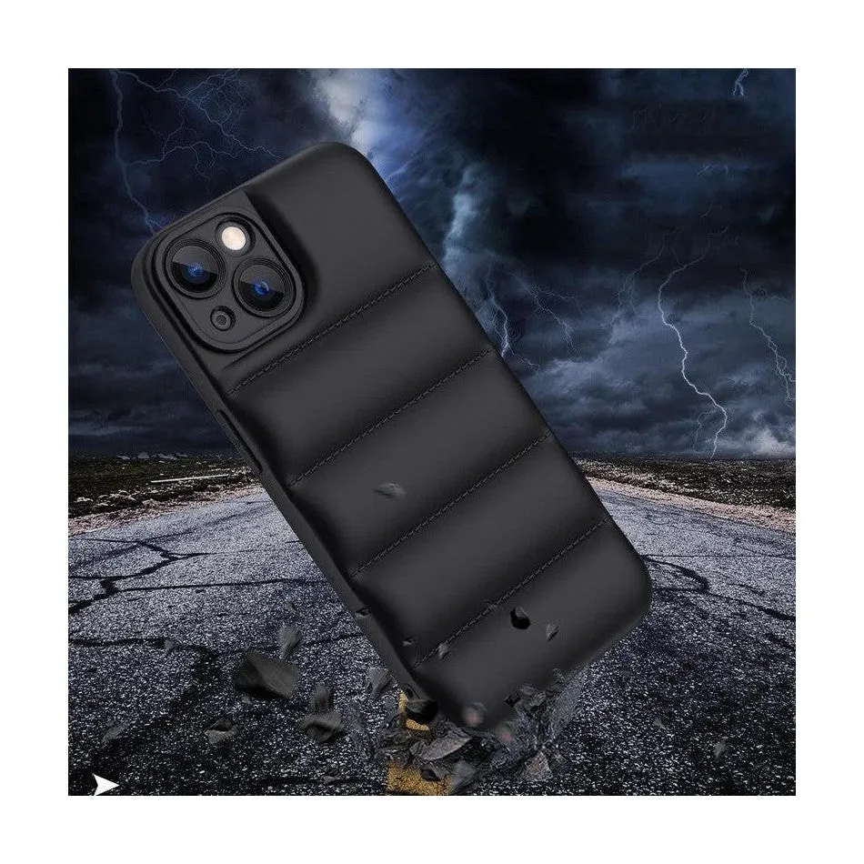 Soft Puffer Jacket Style Mobile Phone Case for iPhone 12 Pro Max- Black