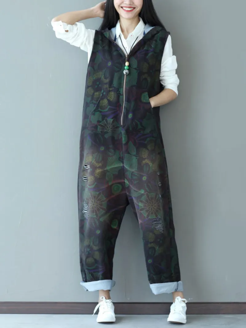 Strap Hooded Jumpsuit Dungarees Overalls