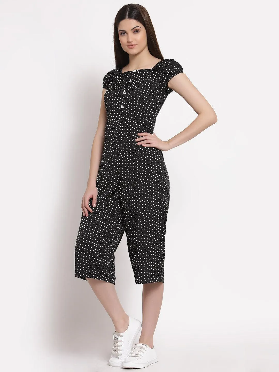 Style Quotient Black  White Printed Culotte Jumpsuit