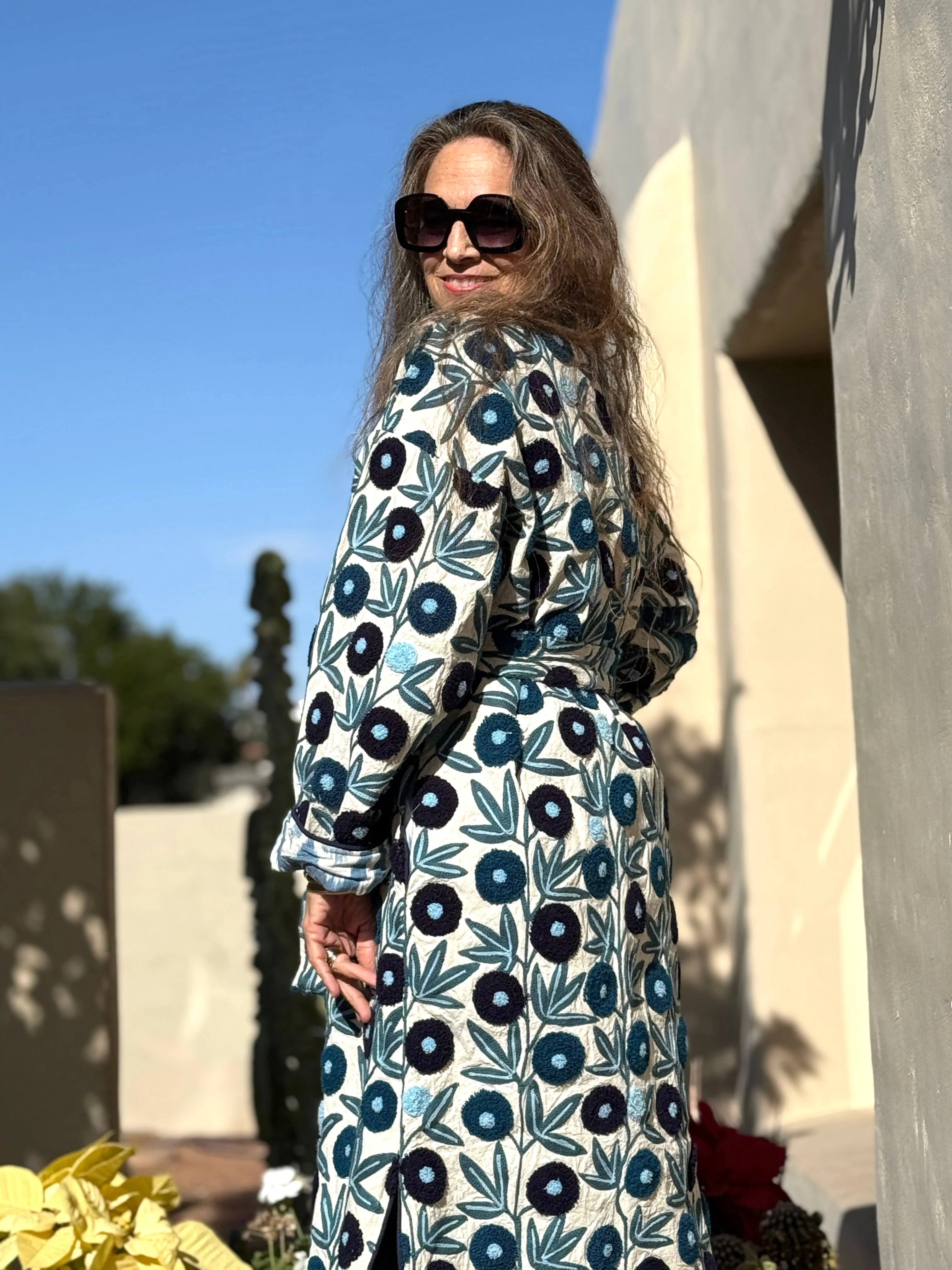 Surat Blue Floral Embroidered Coat ONE OF A KIND