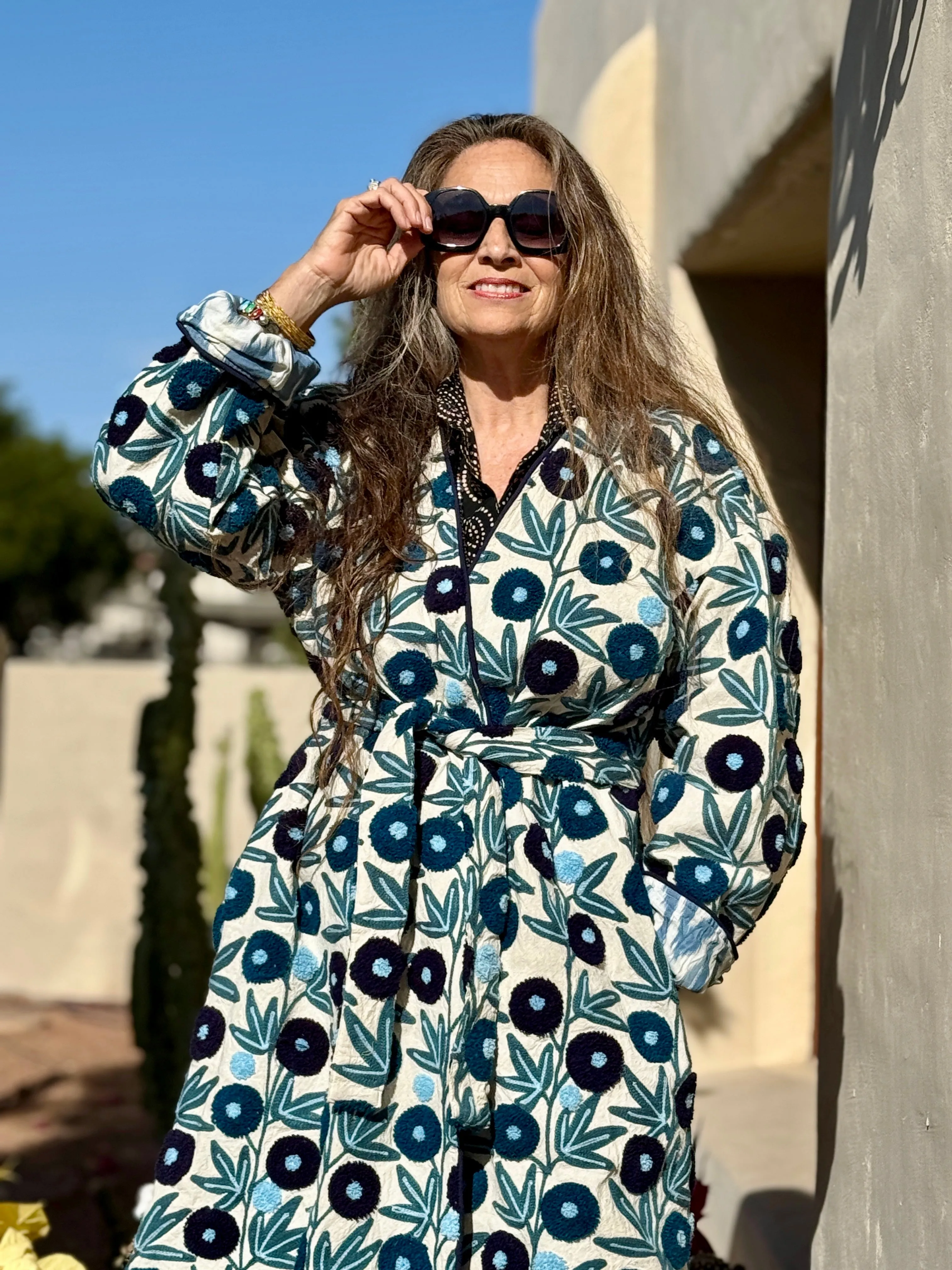 Surat Blue Floral Embroidered Coat ONE OF A KIND