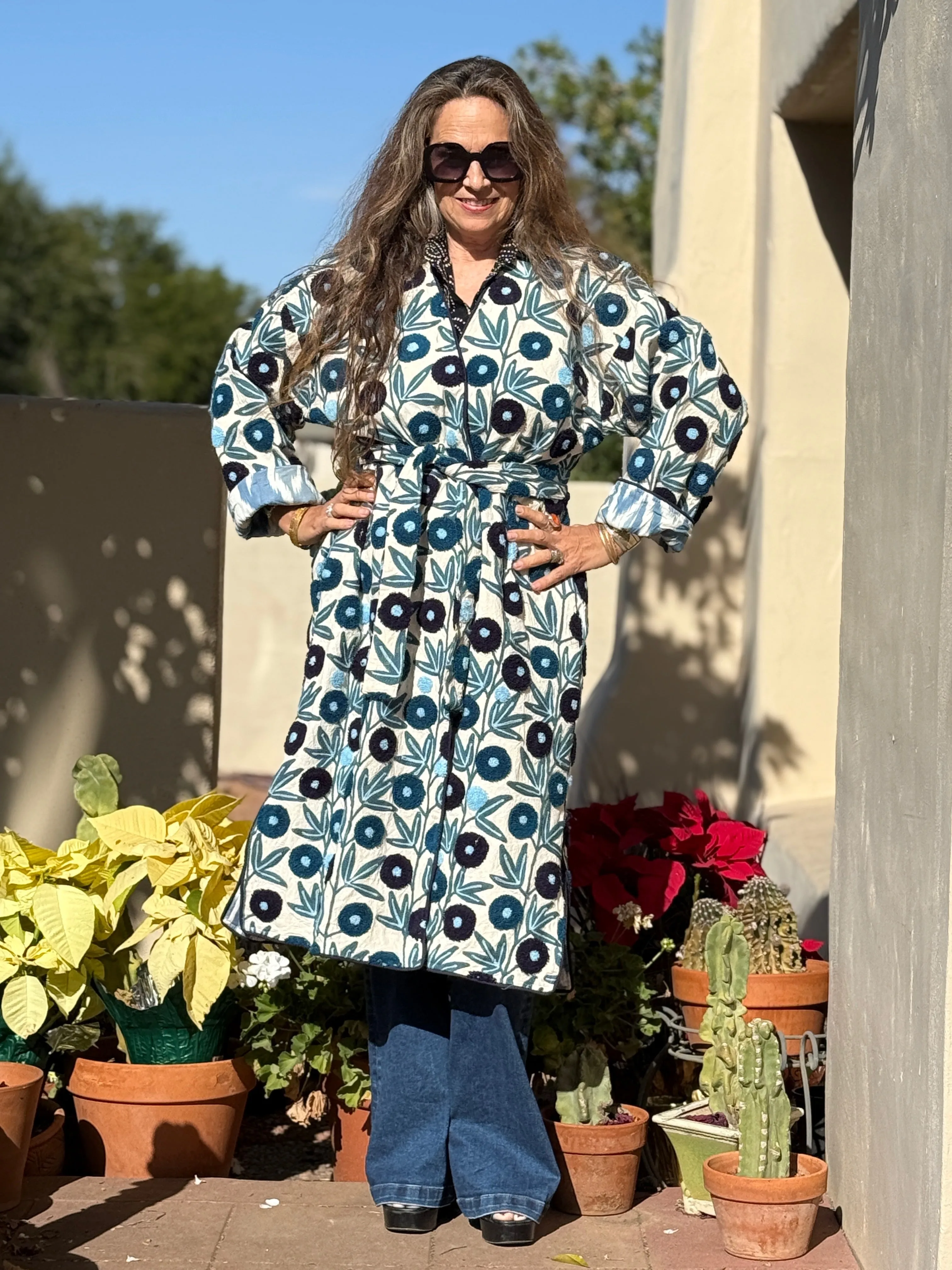 Surat Blue Floral Embroidered Coat ONE OF A KIND