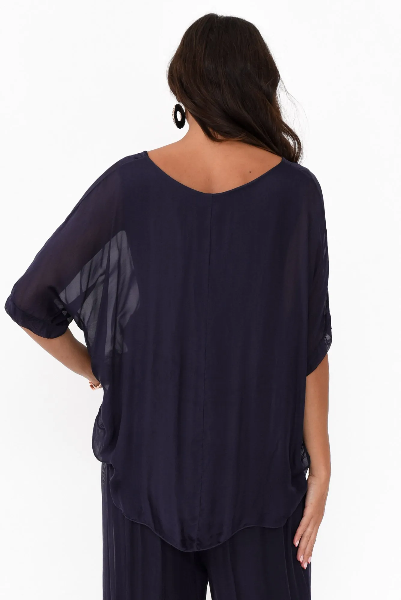 Talia Navy Silk Layer Top