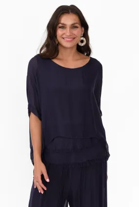 Talia Navy Silk Layer Top