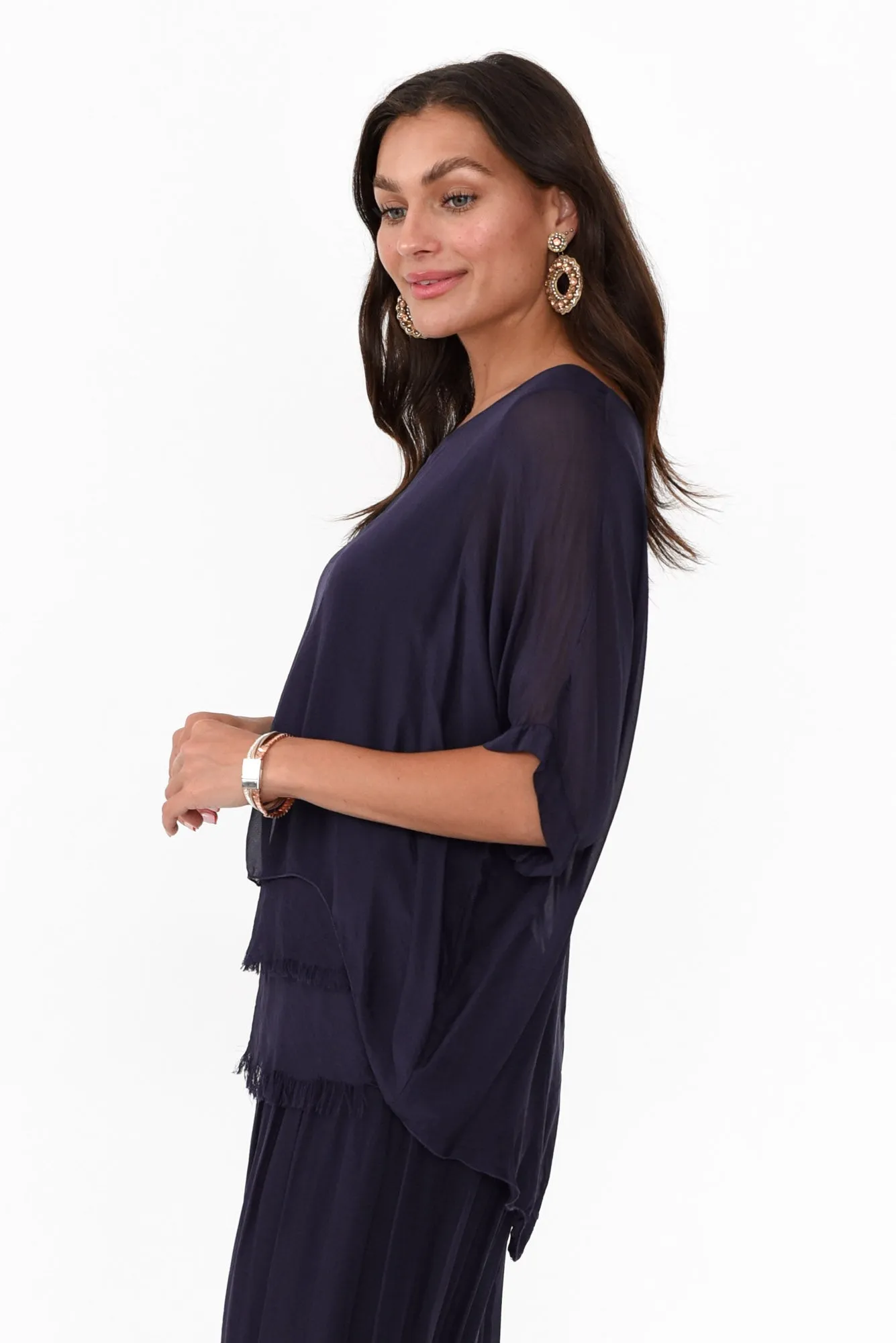 Talia Navy Silk Layer Top