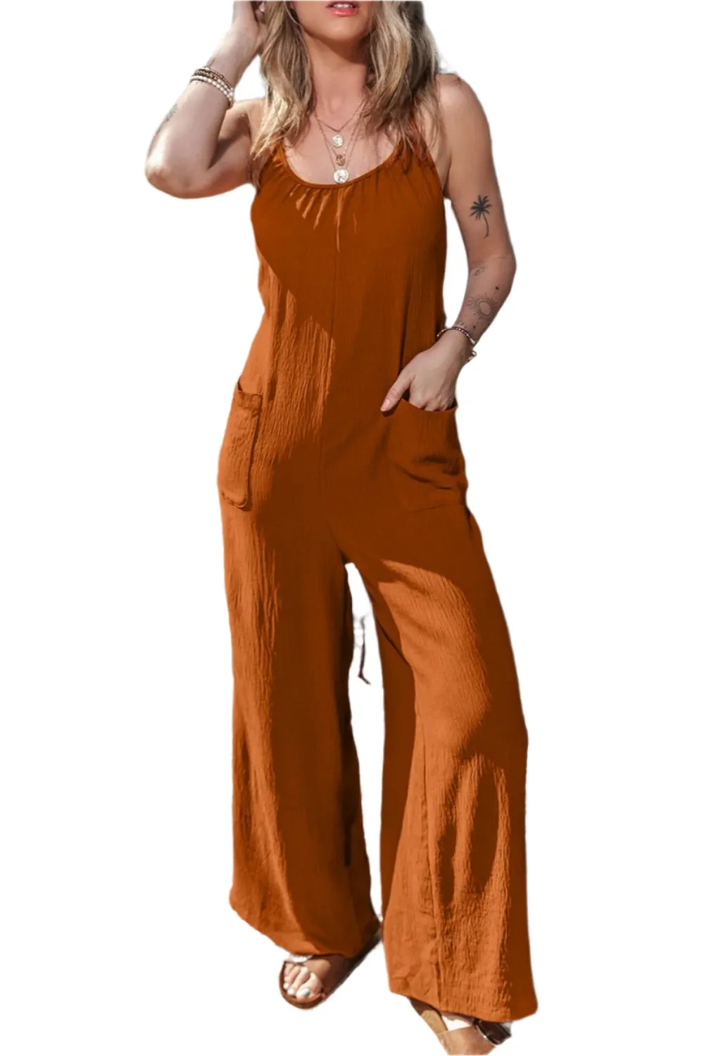 TEEK - Scoop Neck Spaghetti Strap Jumpsuit