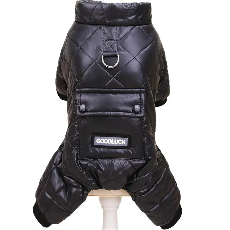 Thick Warm Winter Dog Jumpsuit with Waterproof Hoodie