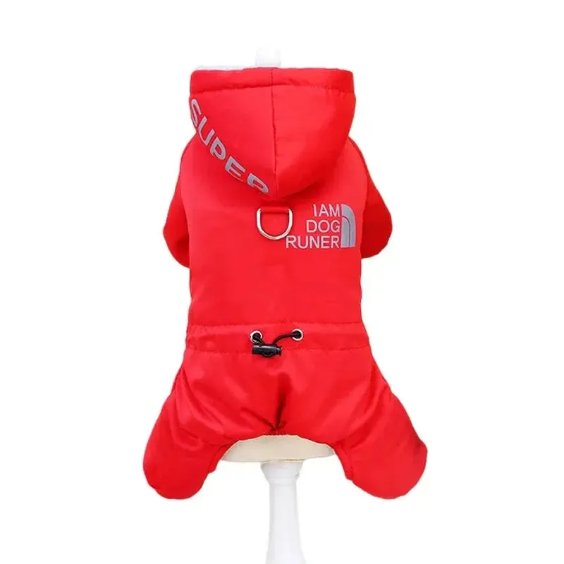 Thick Warm Winter Dog Jumpsuit with Waterproof Hoodie