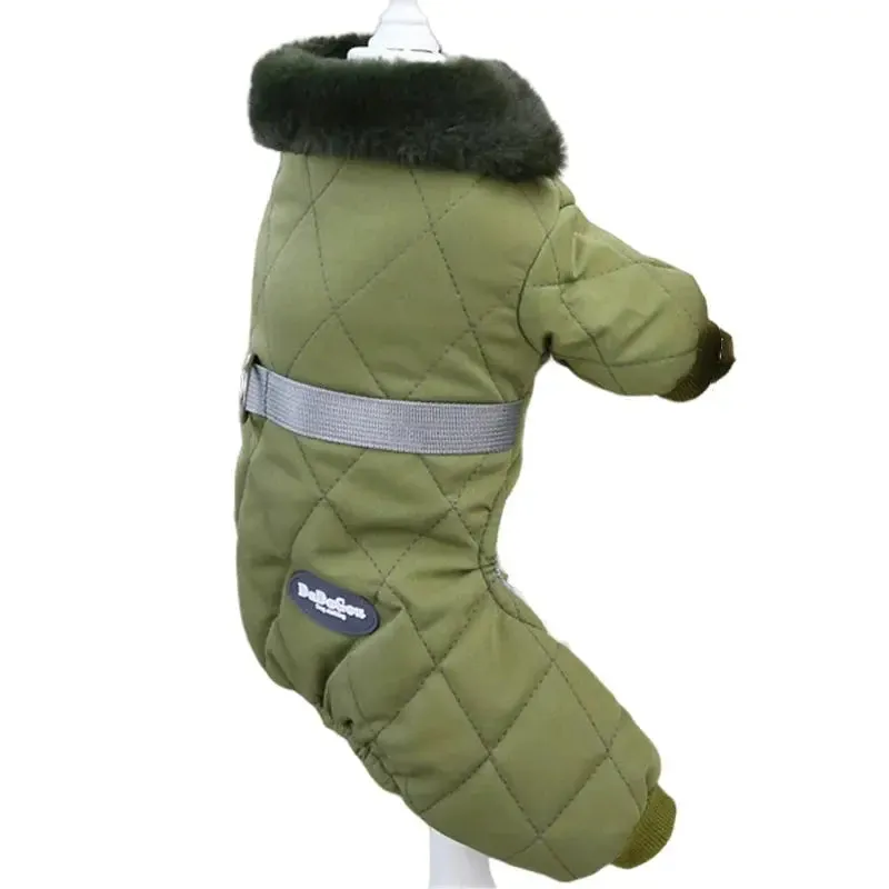 Thick Warm Winter Dog Jumpsuit with Waterproof Hoodie