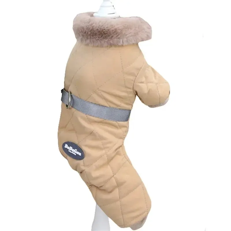 Thick Warm Winter Dog Jumpsuit with Waterproof Hoodie